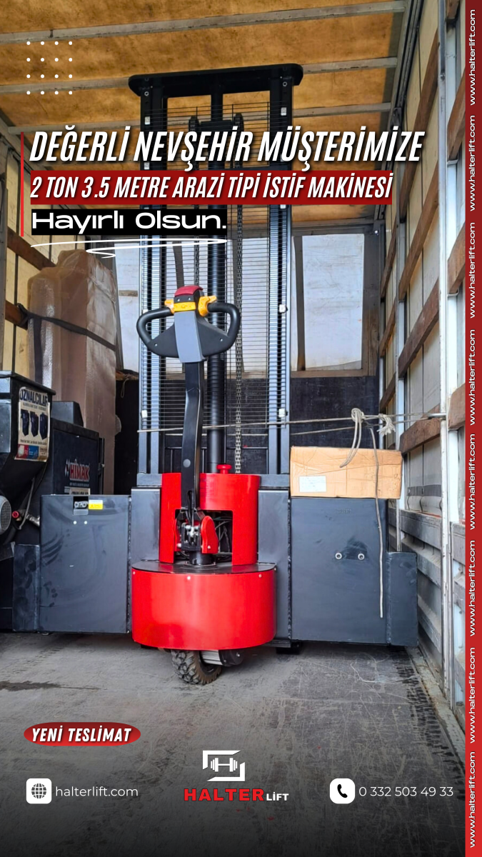 Değerli Nevşehir müşterimize Halterlift Arazi Tipi İstif Makinesi teslimatımızı gerçekleştirdik, hayırlı olsun. 