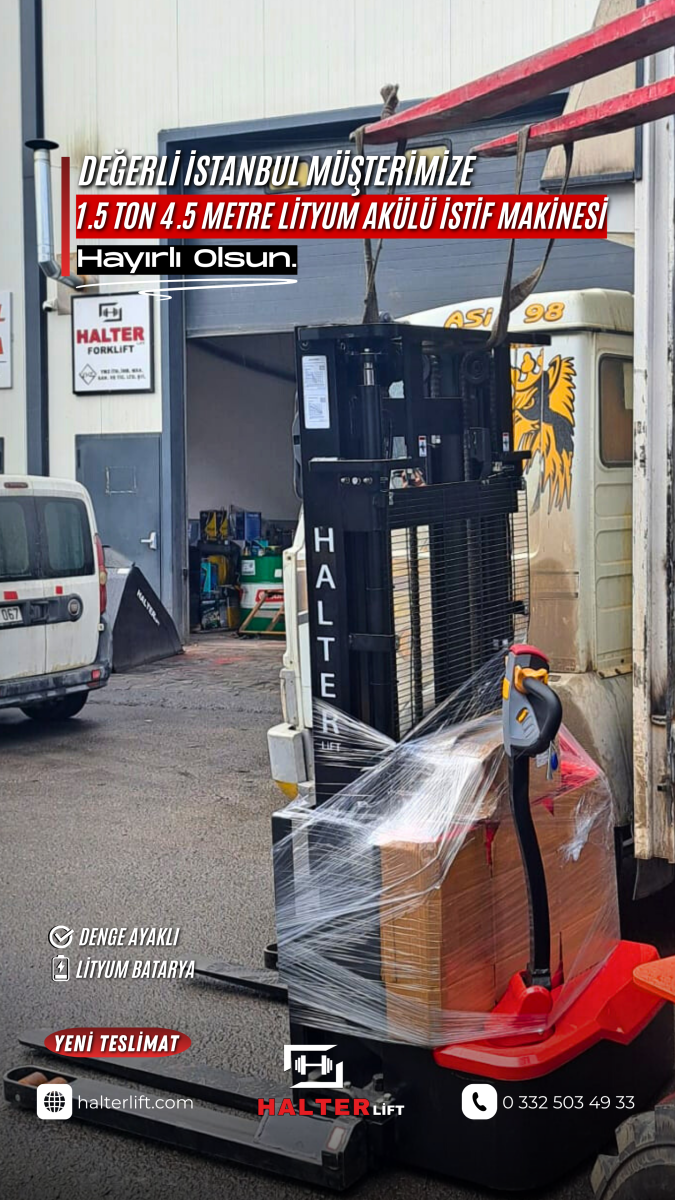 Değerli İstanbul Müşterimize CDDA-Lİ 1.5 Ton 4.5 Metre Lityum Akülü İstif Makinesi Hayırlı Olsun 